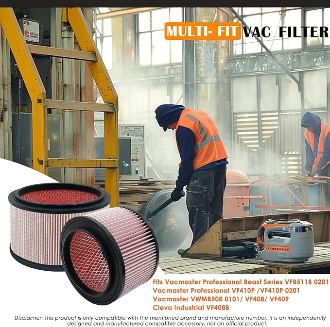 VJFF Replacement Fine Dust Filter Fits Vacmaster VFB511B 0201 Beast/ VWMB508 0101/ VF408/ VF409/ Professional VF410P, Replaces Vacmaster VJFF Filter with 4x Foam Sleeve-2 Pack