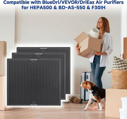 Air Scrubber Active Carbon Filters Compatible with Mounto, BlueDri, VEVOR and Dri-Eaz Air Purifier, Compatible with Part HEPA500 & BD-AS-550 & F301H, 16'' x 16'' x 1'' inches（3 Pack）