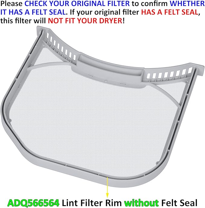 ADQ566564 Lint Filter Replacement for LG and Kenmore Dryers, Rim Without Felt Seal, Ultra Durable Lint Screen Trap with Dryer Vent Lint Brush