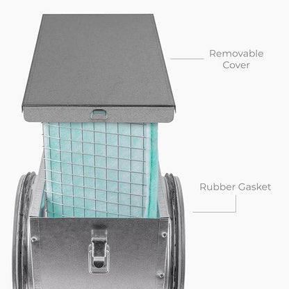 8 Inch Filter Box - Inline Duct Filter for Round Duct - Galvanized Steel Air Filter with EPDM Rubber Seal Gaskets - Intake Filter Ventilation - Ducting Filtration System for Home Improvement