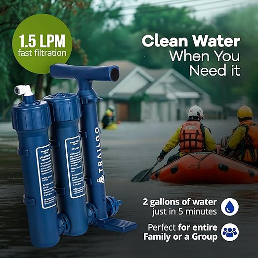 Pro Water Purifier Water Purification System for Survival - High-Volume Hand Pump Portable Water Filter for Camping, Hiking, Hunting, Emergency Preparedness - 3-Stage Water Filtration System