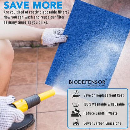 Biodefensor Reusable Air Filter 20x30x1, Made in USA - Cut to Fit Most Furnace, AC, HVAC Vent - Washable, Durable, Rigid Media - High Airflow Energy-Efficient, Includes Prep Pad & Hook Tape