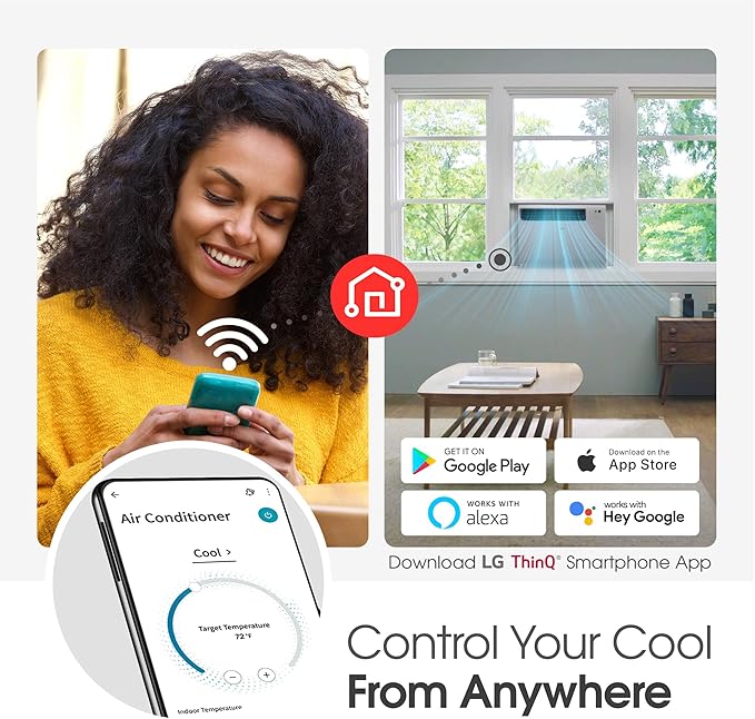 LG 14000 BTU Window Air Conditioner Energy Saving Dual Inverter Remote Control WiFi Enabled Works w/LG ThinQ, Alexa Washable Filer Ultra-Quiet Cools 700 Sq.Ft. for Large Room AC Unit White LW1522FVSM