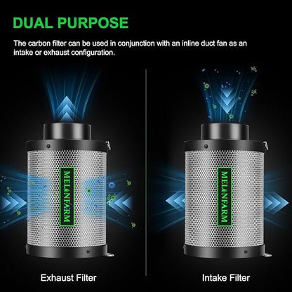 MELONFARM 4 Inch Air Carbon Filter Smelliness Control with Australia Virgin Charcoal, Odor Removal Carbon Filter for Grow Tent, Inline Fan, Hydroponics, Pre-Filter Included, Insulated Flange 4" x 11"