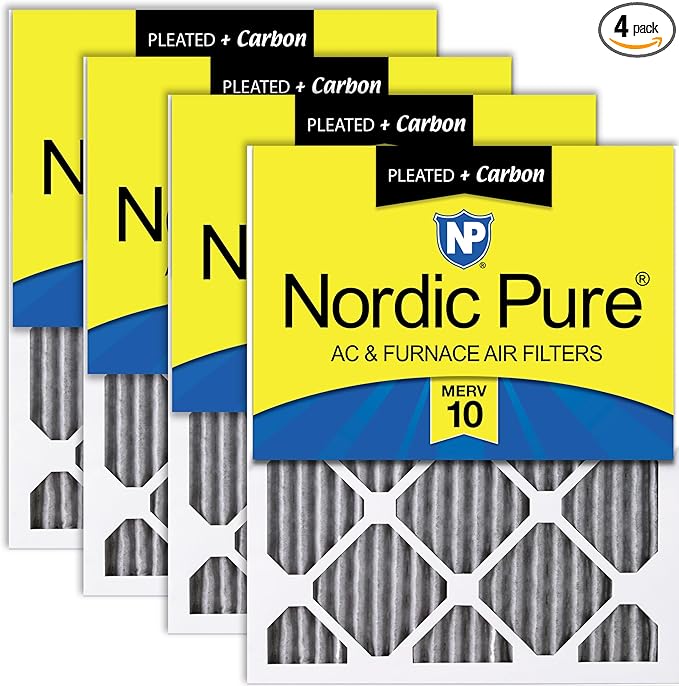 Nordic Pure 16x24x1 (Actual Size: 15 1/2 x 23 1/2 x 3/4) Furnace Air Filters MERV 10 Pleated Plus Carbon 4 Pack