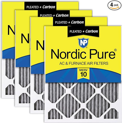 Nordic Pure 16x24x1 (Actual Size: 15 1/2 x 23 1/2 x 3/4) Furnace Air Filters MERV 10 Pleated Plus Carbon 4 Pack