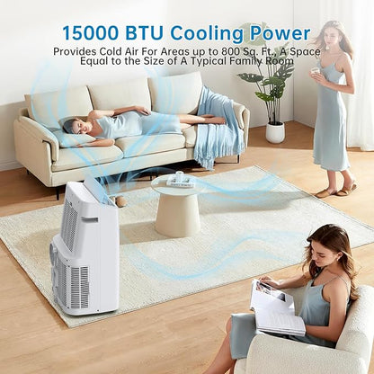 Portable Air Conditioner 15000 BTU ，Air Conditioner for Rooms Up to 850 Sq.Ft – AC With Sleep Mode, Dehumidifier, Fan, Remote Control & 24H Timer, for Bedrooms Living Room, Dining Room, White