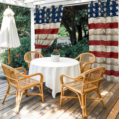 4th of July Outdoor Curtains for Patio USA Flag Independence Day Vintage Waterproof Outside Curtains with Grommet Top Weatherproof Curtain for Cabana Pergola Gazebo, 1 Panel, 54" W x 108" L
