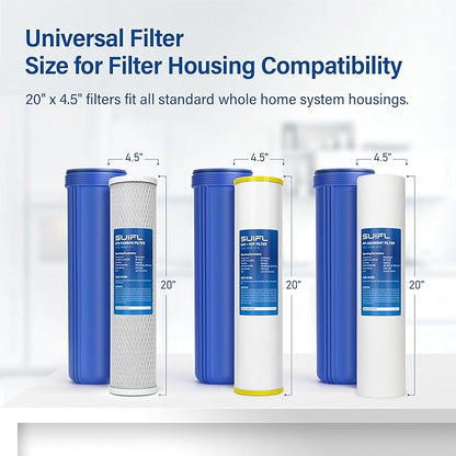 4.5 * 20” 3 Stage Whole House Water Filter Set, Compatible with SimPure DB20P-3, iSpring WGB32B-KS, F3WGB32BKS, HQUA WF3-01, Express Water FLTWH2045CGS1, Pack with PP, GAC and CTO Filter, 1 Set