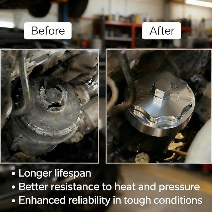 iFJF 68065612AA Fuel Filter Housing Cover Cap Replacement for 2011-2024 Ram 6.7L 2500 3500 4500 5500 2010 DODGE RAM 2500 3500 PICKUP DODGE RAM 4000-5000 Cummins Diesel Engine Billet Aluminum(Black)