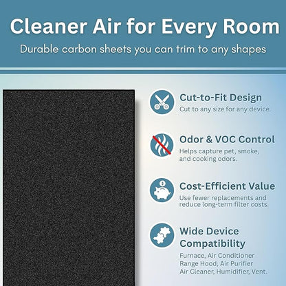 Activated Carbon Filter Pad - Cut to Fit Air Vent Filters for Home, AC, Furnace, Range Hood & Vent - Charcoal Filter Sheets Material for Dust, Odor, Smoke & Allergen Removal - 1 Pack