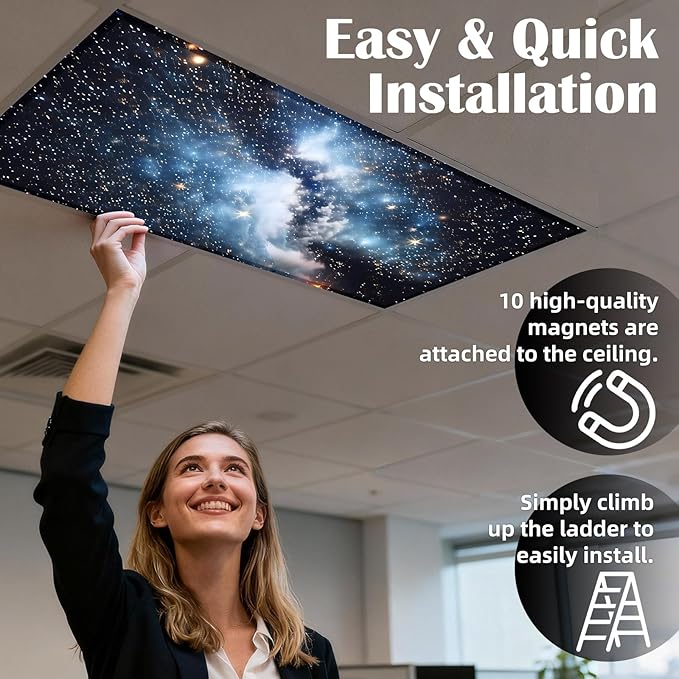 Fluorescent Light Covers - Classroom Covers for Ceiling Lights, 1 PCS 4 x 2 Feet Magnetic Light Filters, Classroom, Office Decor (Galaxy)