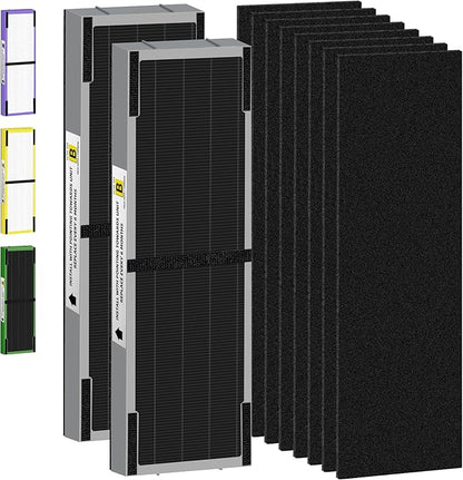 FLT4825SM HEPA Smoke Clear Filter B Replacement Compatible with G-Guardian Air Purifiers AC4825 AC4825E AC4825W AC4300 AC4800 AC4900 AC4850,2 H13 True HEPA Filters+8 Carbon Pre-Filters