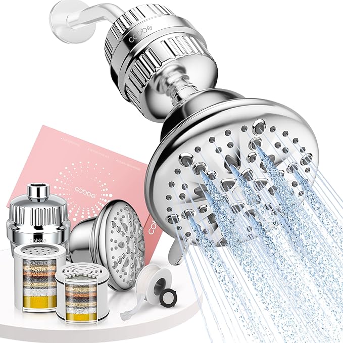 Cobbe Luxury Double Filtered Shower Head, High Output 16+20 Stages – 99% REMOVAL Shower Filters for Hard Water Removes Chlorine and Harmful Substances, 7-Model Setting Spray, Chrome