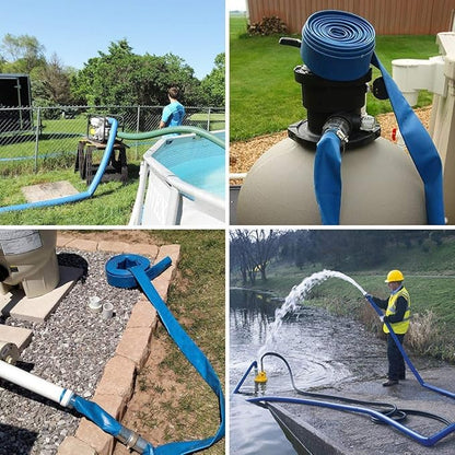 Eastrans 2.5" x 25 FT Blue PVC Lay-Flat Backwash Hose for Swimming Pools, Heavy Duty Discharge Hose Reinforced Pool Drain Hose, Weather Resistant Ideal for Water Transferring