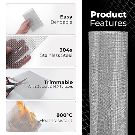 Stainless Steel Wire Mesh 10-Pack 12×8 Inches – Durable, Easy to Cut & Rust-Proof 1mm Hole 20 Mesh Screen – Ideal Metal Mesh for DIY Projects, Gardens, Windows etc.