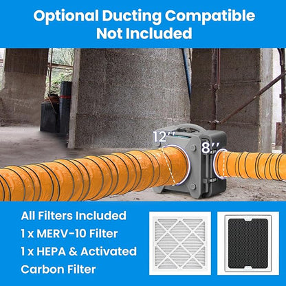 CADPXS Shield-550 Negative Machine Airbourne Cleaner HEPA Scrubber Water Damage Restoration Equipment Air Purifier, Air Scrubbers Grey