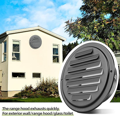 6inch 304 Stainless Steel Air Vents, Louvered Grille Cover Vent Hood Flat Ducting Ventilation Air Vent Wall Air Outlet with Fly Screen Mesh for House (6 inch Black Paint Cover （150mm）)