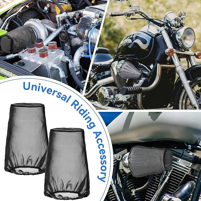 Meonum 2 Pack Cone Air Intake Filter Cover, Universal Cold Air Filter Sock Dustproof Protective Cover, Car Motorcycle Cleaner Wrap Accessories for High Flow Cone Intake Filters (Large)