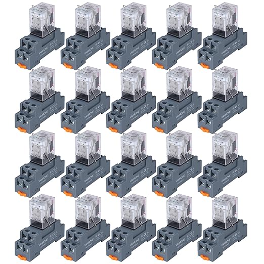 20PCS Electromagnetic Power Relay, 8-Pin 10 AMP 24V DC Relay Coil with Socket Base, LED Indicator, DPDT 2NO 2NC - MY2NJ [Applicable for DIN Rail System]