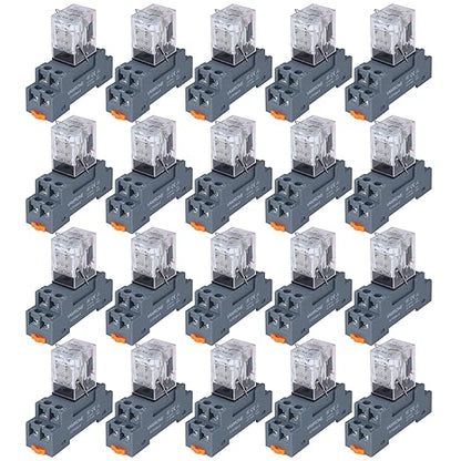 20PCS Electromagnetic Power Relay, 8-Pin 10 AMP 24V DC Relay Coil with Socket Base, LED Indicator, DPDT 2NO 2NC - MY2NJ [Applicable for DIN Rail System]