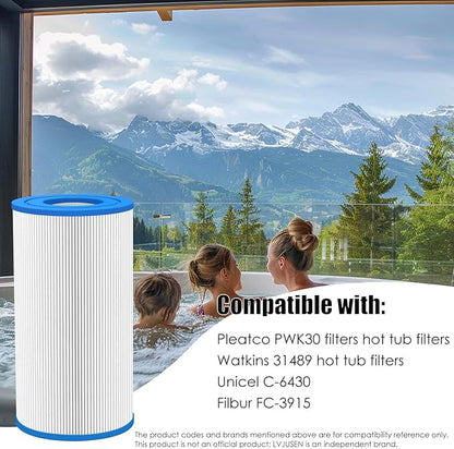 Hot Tub Filter Replacement Repalces Watkins 31489, 73250 Hot Spring Tri X/0969601/Unicel C-6430, 71825/PWK30/Filbur FC-3915, 73178 Hot Spring Filters, 30 sq. ft.- 2 Pack