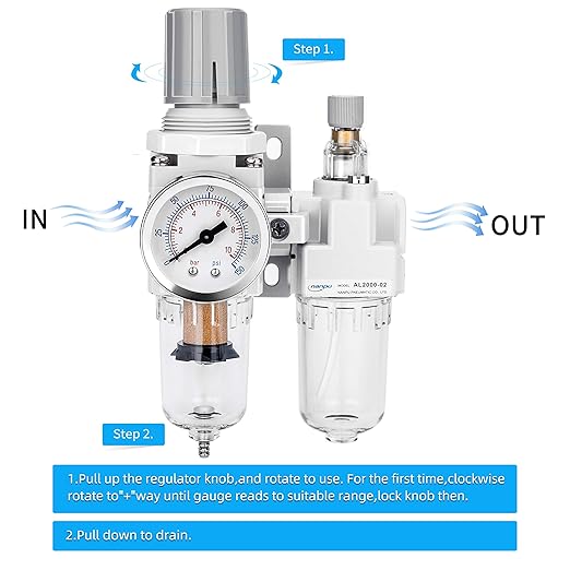 NANPU 1/4" NPT Compressed Air Filter Regulator Lubricator Combo Water/Oil Trap Separator - Gauge(0-150 psi), Poly Bowl, Semi-Auto Drain, Bracket - 3 in 1 Two Unit