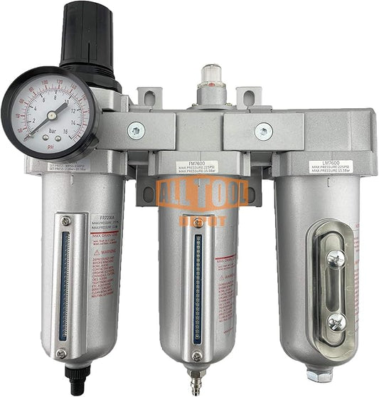 1/2" NPT HEAVY DUTY Industrial Grade Filter Regulator Coalescing Desiccant Dryer System For Compressed Air Lines, Metal Bowls, Great For Paint Spray And Plasma Cutter (AUTO DRAIN)