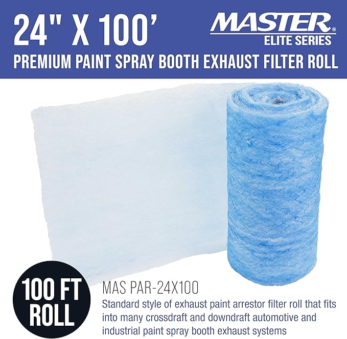 Master Airbrush Elite Paint Spray Booth Exhaust Filter Roll 24" x 100' - 18 Gram Heavy-Duty Fiberglass Paint Arrestor for Filtering Overspray Particles in Auto Body Shops & Refinish Booths