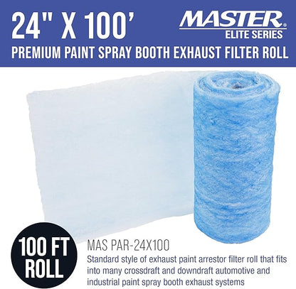 Master Airbrush Elite Paint Spray Booth Exhaust Filter Roll 24" x 100' - 18 Gram Heavy-Duty Fiberglass Paint Arrestor for Filtering Overspray Particles in Auto Body Shops & Refinish Booths