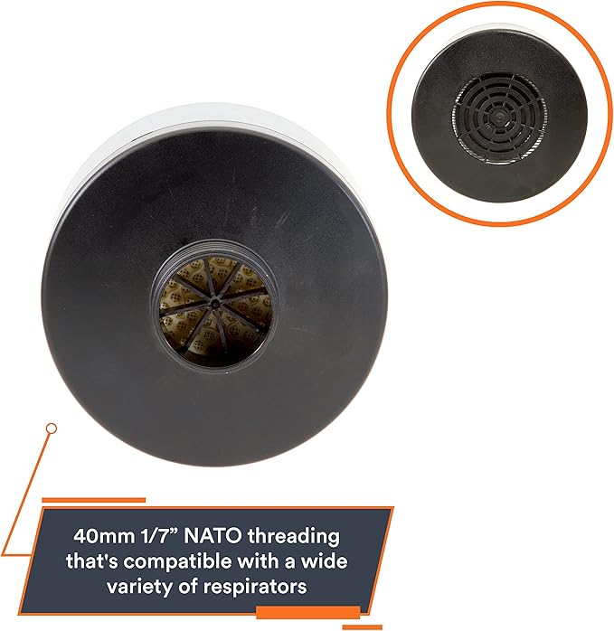 MIRA Safety - NBC-77 SOF - Single 40mm Gas Mask Filter - Special Combined CBRN Respirator Filters - NATO Standard Size (40mm x 1/7") - Canister Filter Fits CBRN Gas Masks - 20 Year Shelf Life