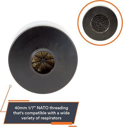 MIRA Safety - NBC-77 SOF - Single 40mm Gas Mask Filter - Special Combined CBRN Respirator Filters - NATO Standard Size (40mm x 1/7") - Canister Filter Fits CBRN Gas Masks - 20 Year Shelf Life