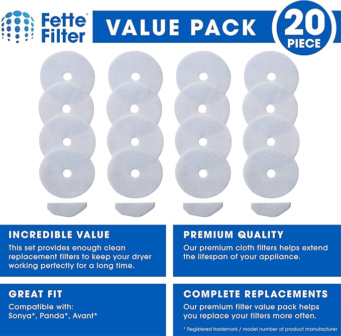 Fette Filter -Premium Material Dryer Exhaust Filters Compatible with Sonya, Panda, Avant, Magic Chef Dryers 16 Exhaust Filters & 4 Air Intake Filters
