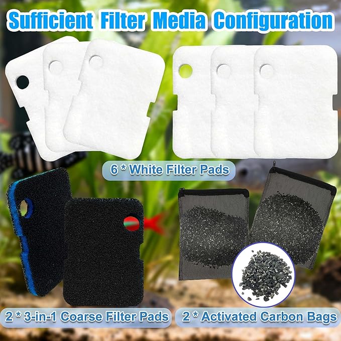 Replacement Canister Filter Pads for Cascade 700/1000 CCF2UL/CCF3UL Generic Aquarium Floss Media, 2 Upgraded Activated Carbon-Coarse-Activated Carbon Filter Pads and 6 White Floss (8)