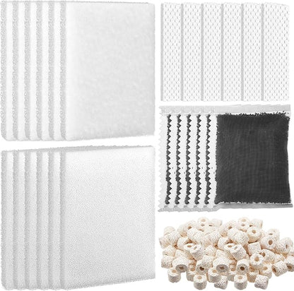 26 Pcs Aquarium Filter Media Kit Compatible with Fluval C2 (30 Gal) Power Filter, 6 White Foam Sponge Pad, 6 Poly Foam Pads, 6 Bio-Screen, 6 Activated Carbon, 2 Pack 3.5 oz/100g Ceramic Ring