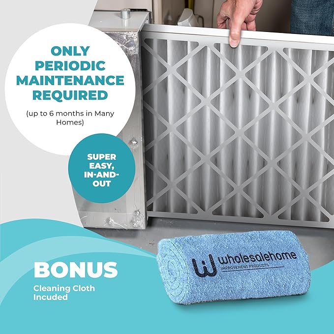 16x25x4 Air Filter Replacement MERV 11, FC100A1029 Pleated HVAC AC Furnace Filters with Wholesalehome Cleaning Cloth (Actual Size: 15.94 x 24.86 x 4.38 Inches)