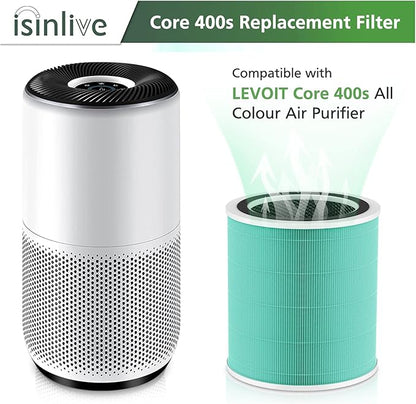 Core 400S Toxin Absorber Replacement Filter for LEVOIT Core 400S Smart WiFi Air Purifie-r, 3-in-1 HEPA Activated Carbon Filter, Core400S-RF-TX (LRF-C401-GUS), Green, 2 Pack