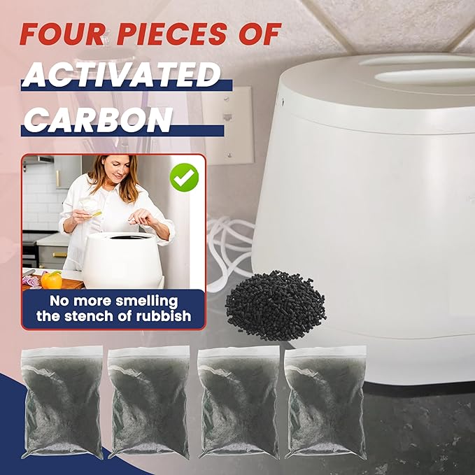 4-Pack (2 Pounds) Odor Absorbing Filter Refills for Lomi Kitchen Composter, Replacement Activated Charcoal Filters, Compatible with Lomi Electric Countertop Compost Bin Charcoal Refill