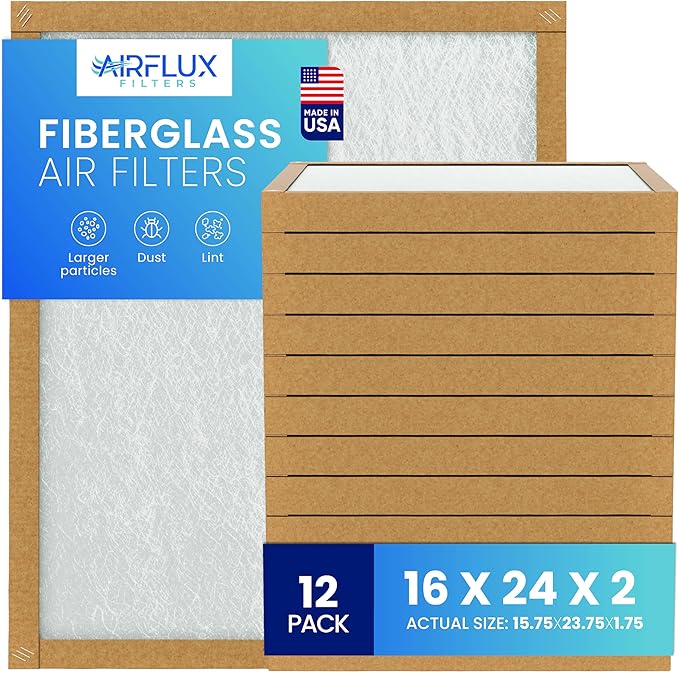 Fiberglass Air Filter -16x24x2Air Filter 12 Pack - Non Pleated 16"x24"x2", AC Filters for Home, Fiberglass, HVAC filters, Heater, Furnace Catcher for Dust - 1 YEAR SUPPLY