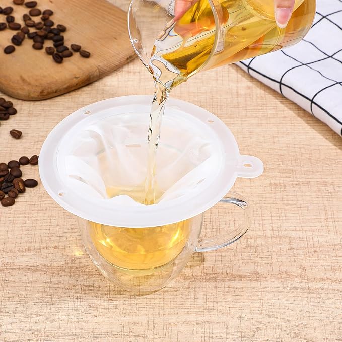 TIESOME 4 Pcs 200 Mesh Food Filter Strainer, Oil Strainer for Deep Fryer, Fine Nylon Mesh Sieve for Cooking Oil Milk Juice Wine Cheese Whey Grease Coffee Grease Filter, 5 Inch White