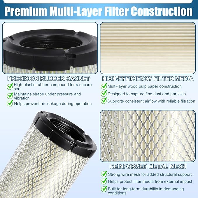 P822768 Air Filter/Air Cleaner Element Compatible with Donaldsonn Baldwinn RS3988 P772579 Fletguardd AF25436 Luberfinerr LAF8143 WIXX 46489 FRAMM CA9246 AM129028 Kubota R1401-42280 129062-12560