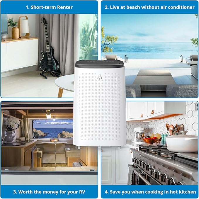 GarveeHome 14,000 BTUs Portable Air Conditioner Up to 750 Sq.Ft, 3 in-1 Portable AC Unit with Cool/Fan/Dehumidifier, Room Air Conditioner with Remote Control, Full Window Kit, White