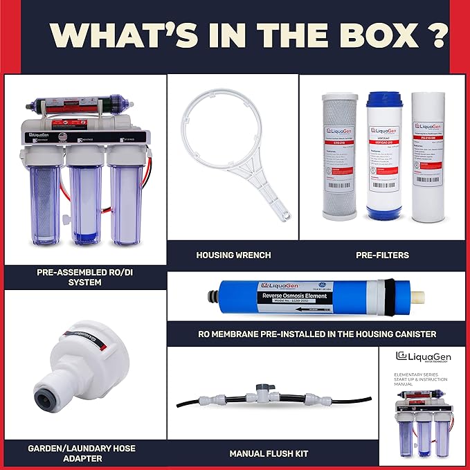 LiquaGen- 5 Stage Reverse Osmosis & Deionization (RODI) | Aquarium Reef Water Filter System - 75 GPD | Water Purifier for Fish Tank with Filter's Included