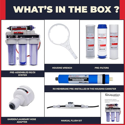 LiquaGen- 5 Stage Reverse Osmosis & Deionization (RODI) | Aquarium Reef Water Filter System - 75 GPD | Water Purifier for Fish Tank with Filter's Included