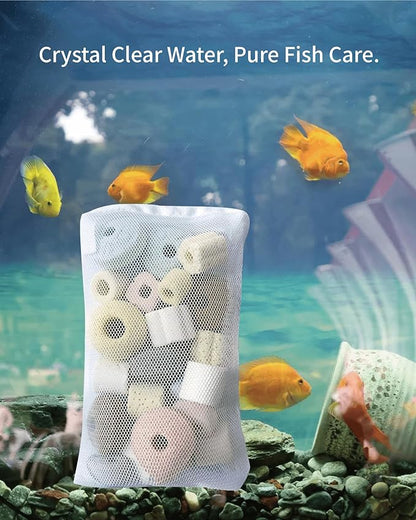 10 Pcs Aquarium Filter Media Bags - Reusable Mesh Bags (6" x 4") for Fish Tank Filters