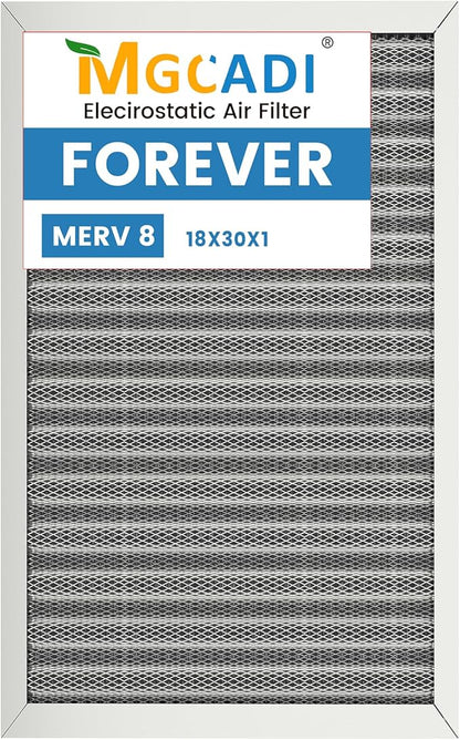 18x30x1 HVAC Furnace Air Filter, Lasts a Lifetime, Washable, the Last HVAC Filter You Will Ever Buy, Breathe Safely at Home or in the Office,Merv 8(Actual Size:17.5x29.5x0.82 Inch)