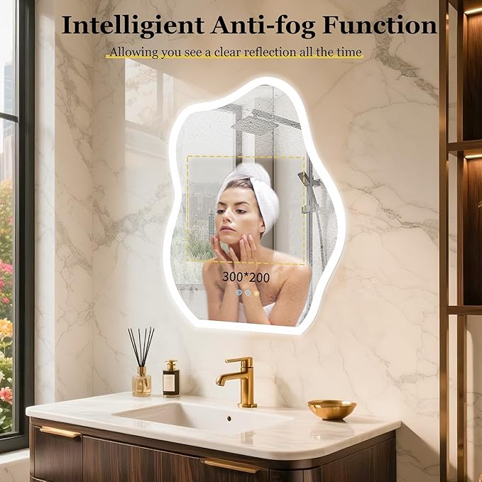 LUVODI Lighted LED Bathroom Mirror: 31.5”x24” Cloud Shape Wall Mounted Vanity Mirror with Bright Back Lit - Smart Dimmable Mirror Anti Fog with Touch Switch for Bedroom Living Room