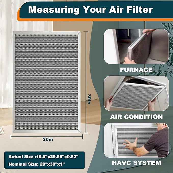 20x30x1 Reusable Air Filter, Washable, MERV 8, Permanent Electrostatic Air Filter, Lasts a Lifetime, Breathe Safely at Home or in the Office