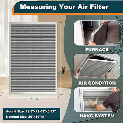 20x30x1 Reusable Air Filter, Washable, MERV 8, Permanent Electrostatic Air Filter, Lasts a Lifetime, Breathe Safely at Home or in the Office