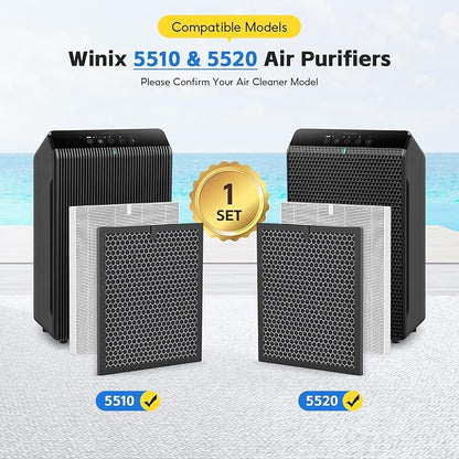 Filter Q–1712-0123-00 For Winix 5510/5520 Air Purifier Filter, Replacement for Large Room Up to 1881 Ft²/Hr, HEPA Filter+Activated Carbon Filter for Pet Dander, Smoke, Dust, Pollen